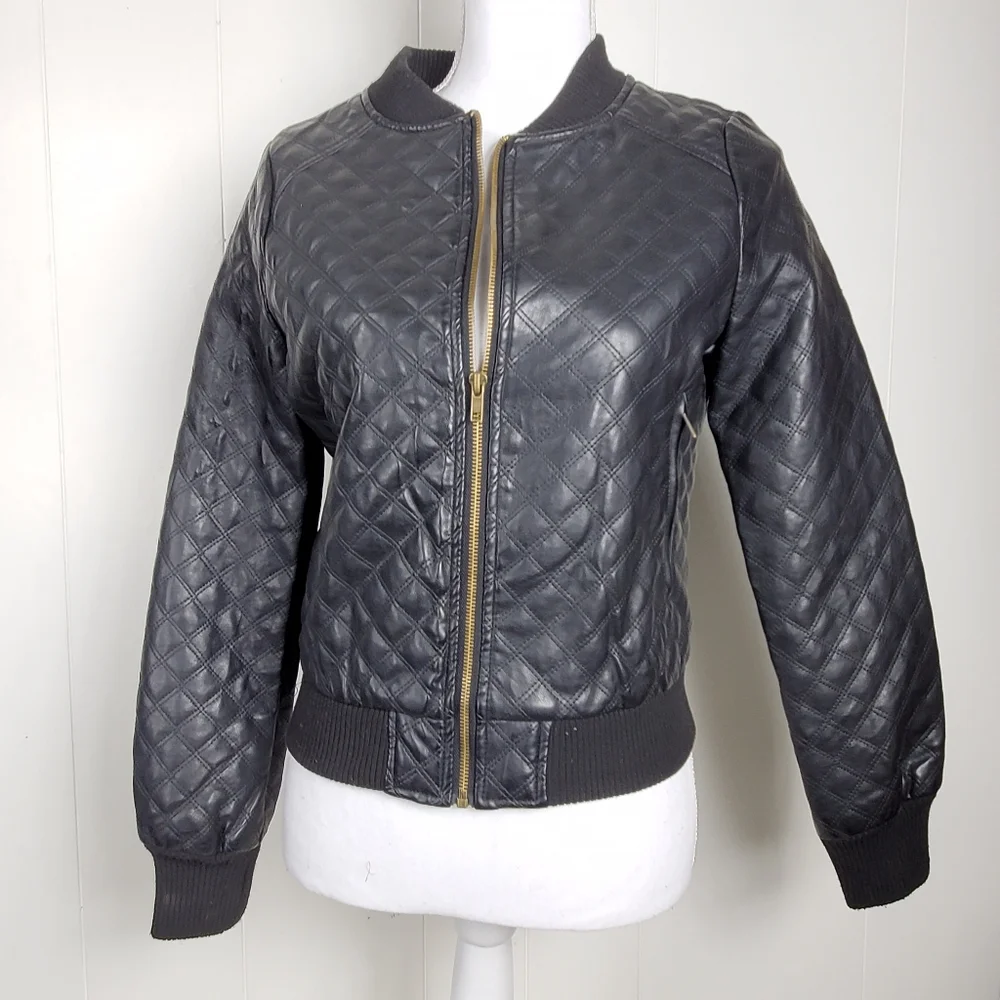 Ambiance black faux leather diamond stitch design size small coat